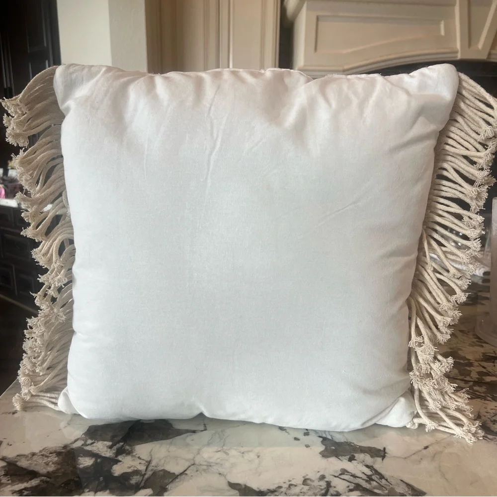 Accent Pillow- Crochet Fringe- Cream/Tan- 16”x16”